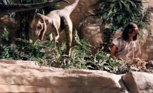 The Creation Museum exhibit misleads the crowd as we know from pure conjecture and the fossil record humans tended to clump together away from dinosaurs.